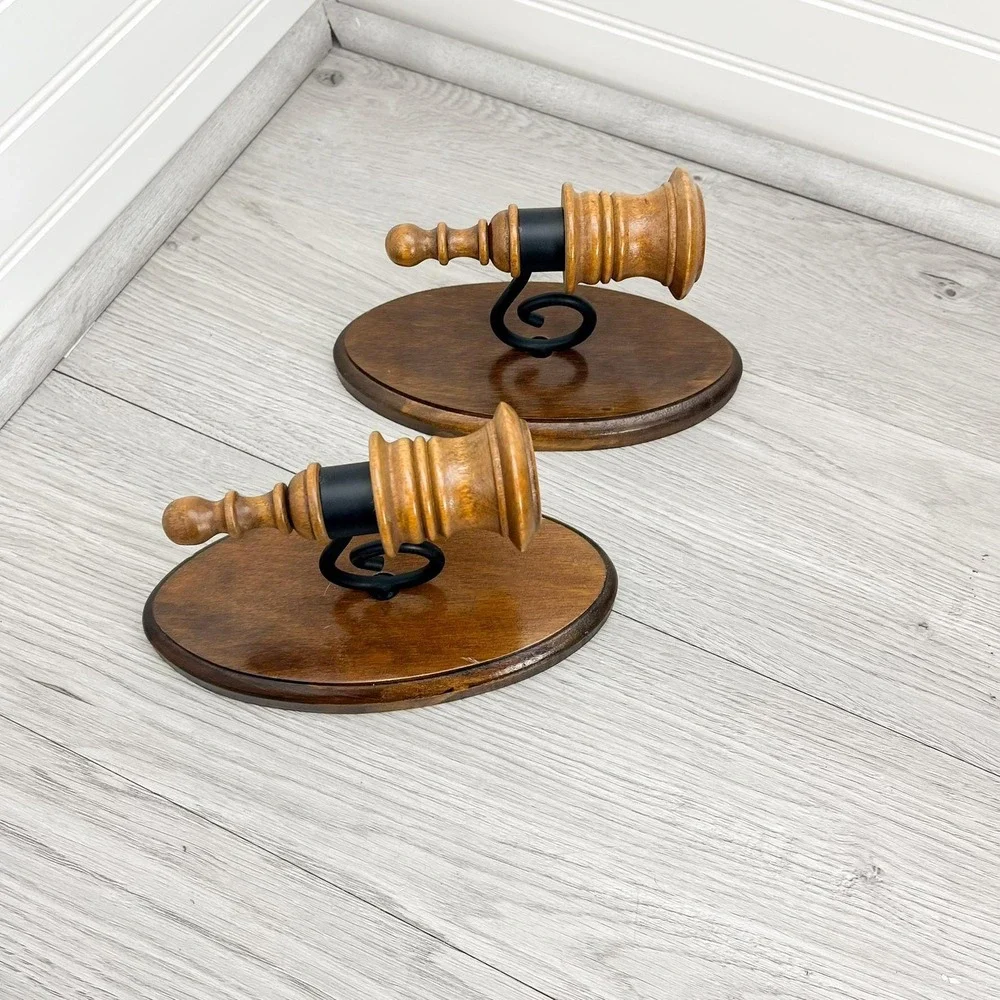 Solid Wood and Metal Wall Sconce Candleholder Set‎ of 2 - Vintage Rustic Decor